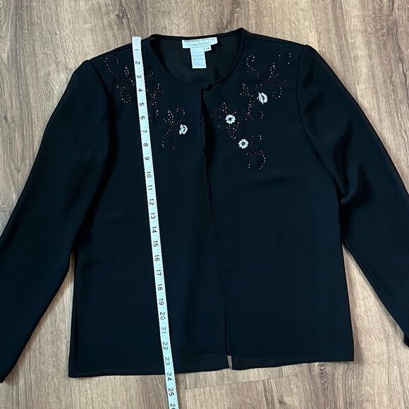 Adrianna Papell Evening Black Sheer Cardigan Blouse Beaded and Embroidered Sz PM - Picture 7 of 12
